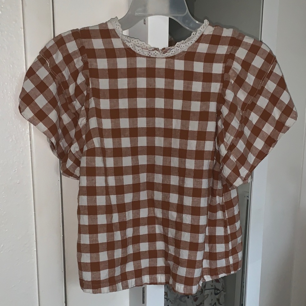 Kids Checkered Brown and White Top
